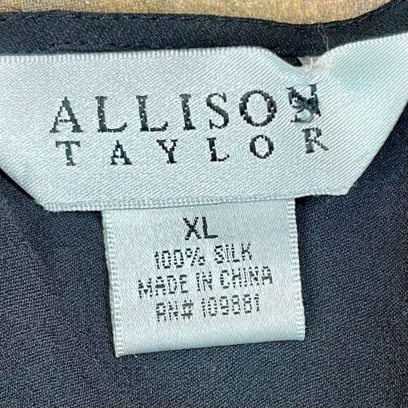 Allison Taylor Black V-neck 100% Silk Blouse XL - Picture 9 of 10